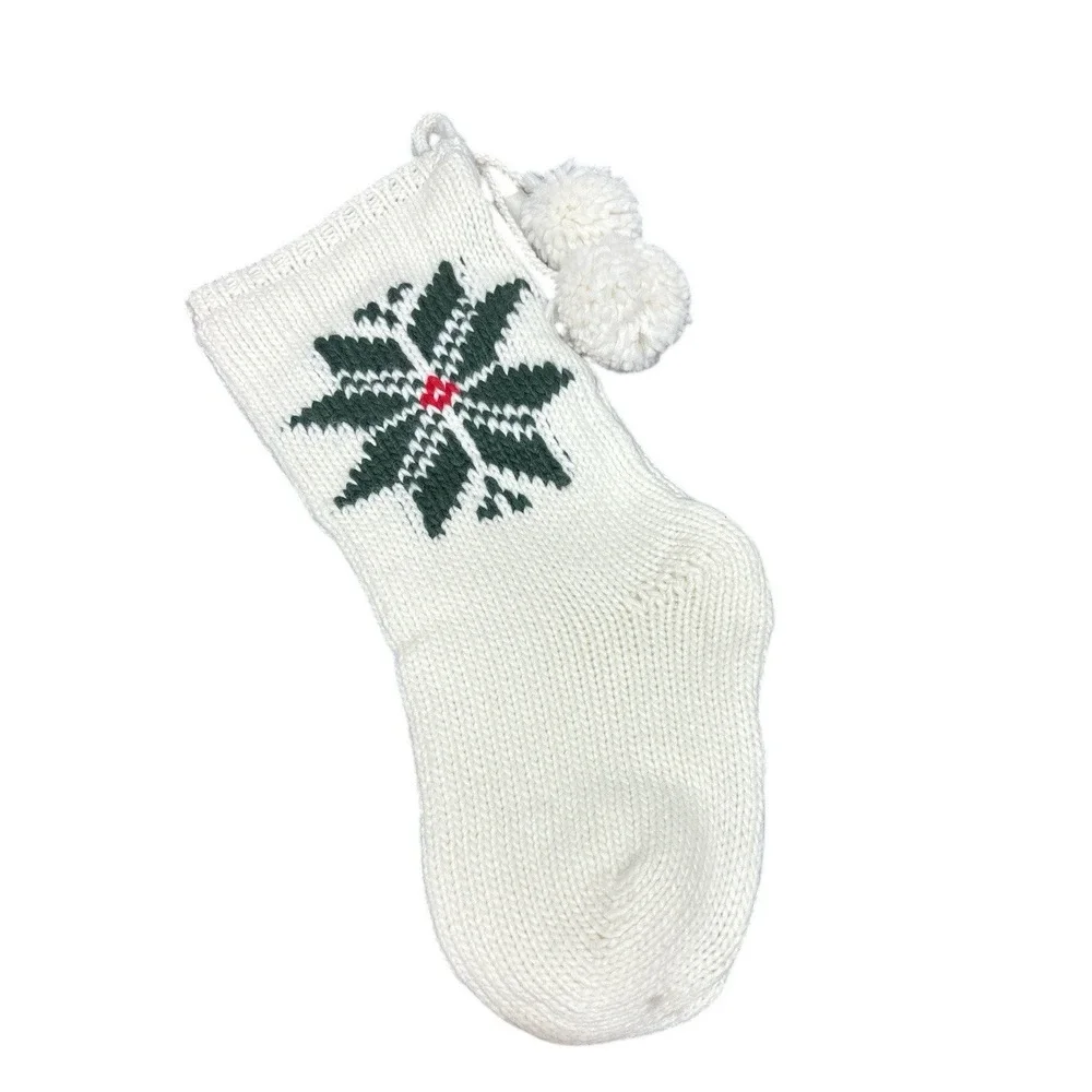 Snowflake Jacquard Knit Christmas Stocking Cream/Green/Red - Hearth‎ & Hand NWT